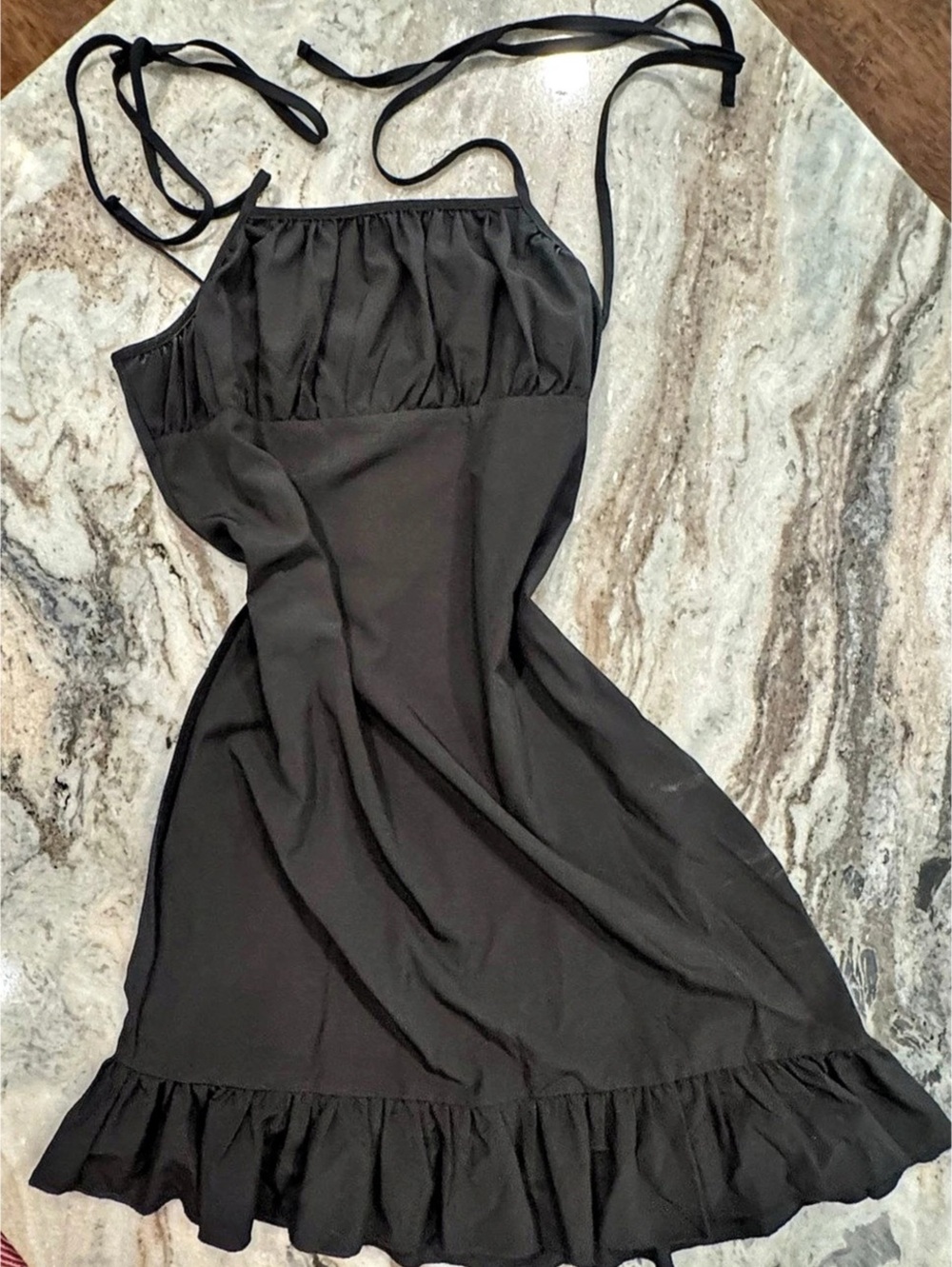 SHEIN Halter Neck Backless Ruched Ruffle Hem Bodycon Dress Midi Dress Small